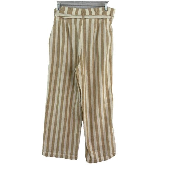 J Crew Womens Sz 6 Tan & White Stripe Linen Blend Paper Bag Waist Wide Leg Pants - Picture 2 of 7